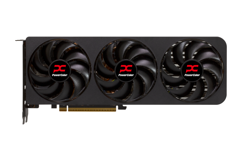 Detalj av PowerColor Reaper RX 9070 XT grafikkort viftesystem