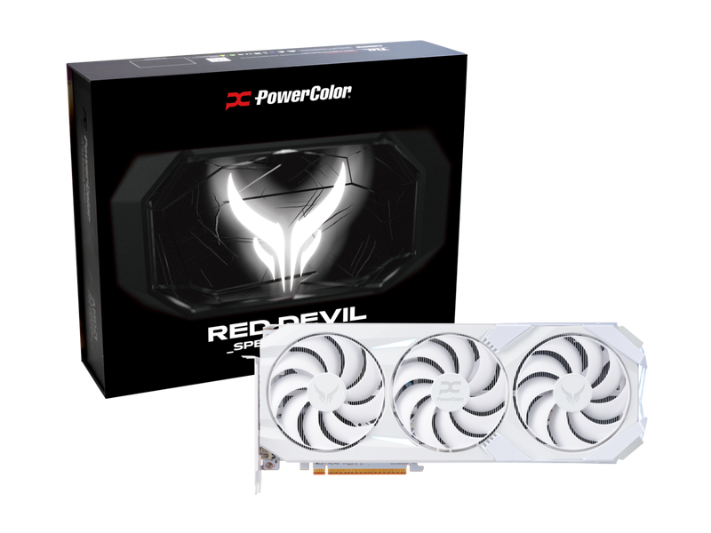 PowerColor Red Devil Spectral White RX 9070 XT grafikkort forfra