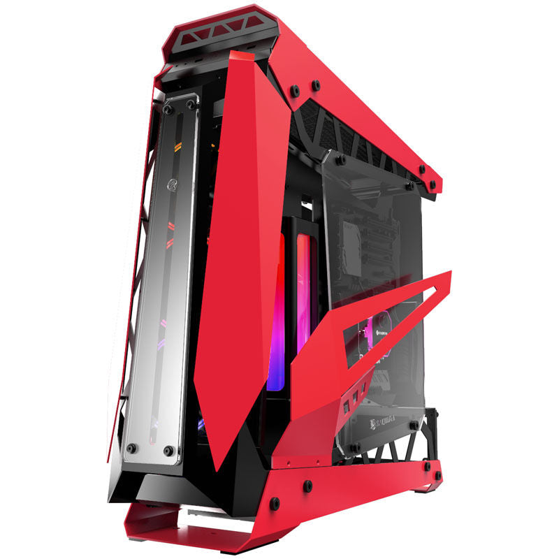 Detaljbilde av glasspanel på Raijintek NYX PRO showcase kabinett