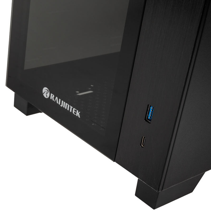 Raijintek PAEAN MINI kabinett Mini-ITX herdet glass svart nærbilde av glasspanel