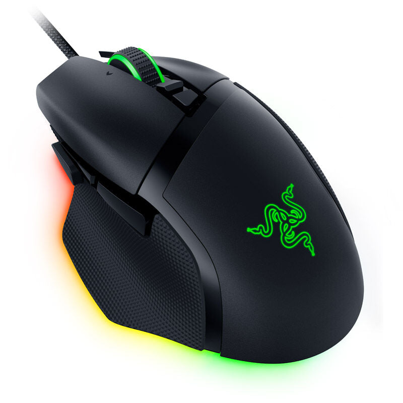 Razer Basilisk V3 kablet gamingmus forfra med RGB-belysning