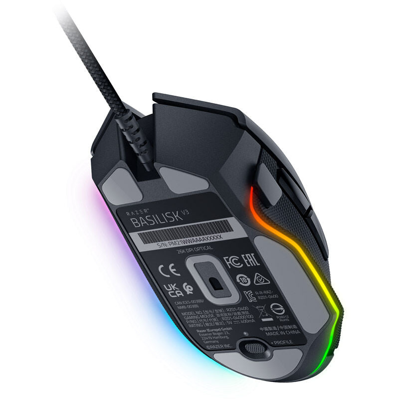 Sideprofil av Razer Basilisk V3 kablet gamingmus med tommelstøtte