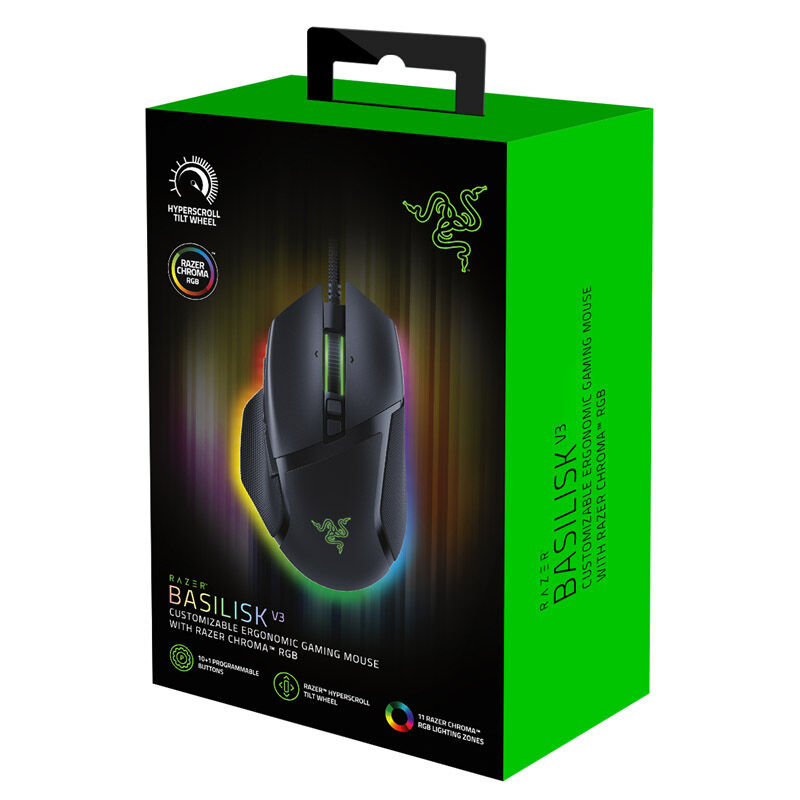 Oversikt av Razer Basilisk V3 kablet gamingmus med kabel