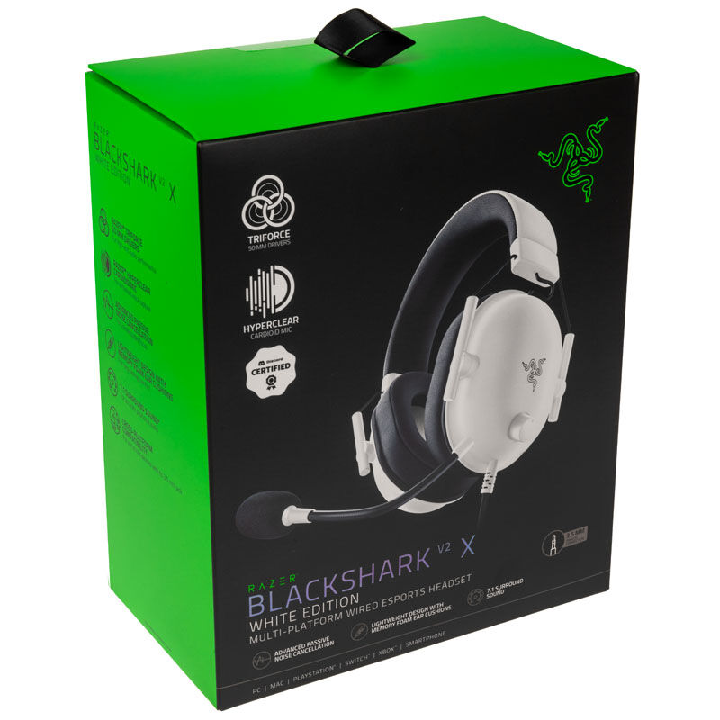 Razer BlackShark V2 X gamingheadset kablet hvit pakket opp