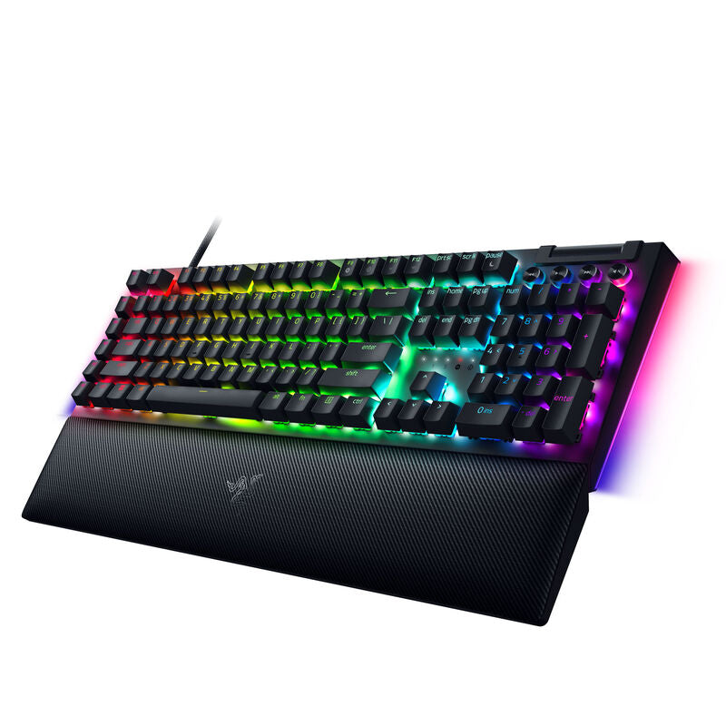 Razer BlackWidow V4 gamingtastatur mekanisk Yellow Switch RGB svart nærbilde av taster