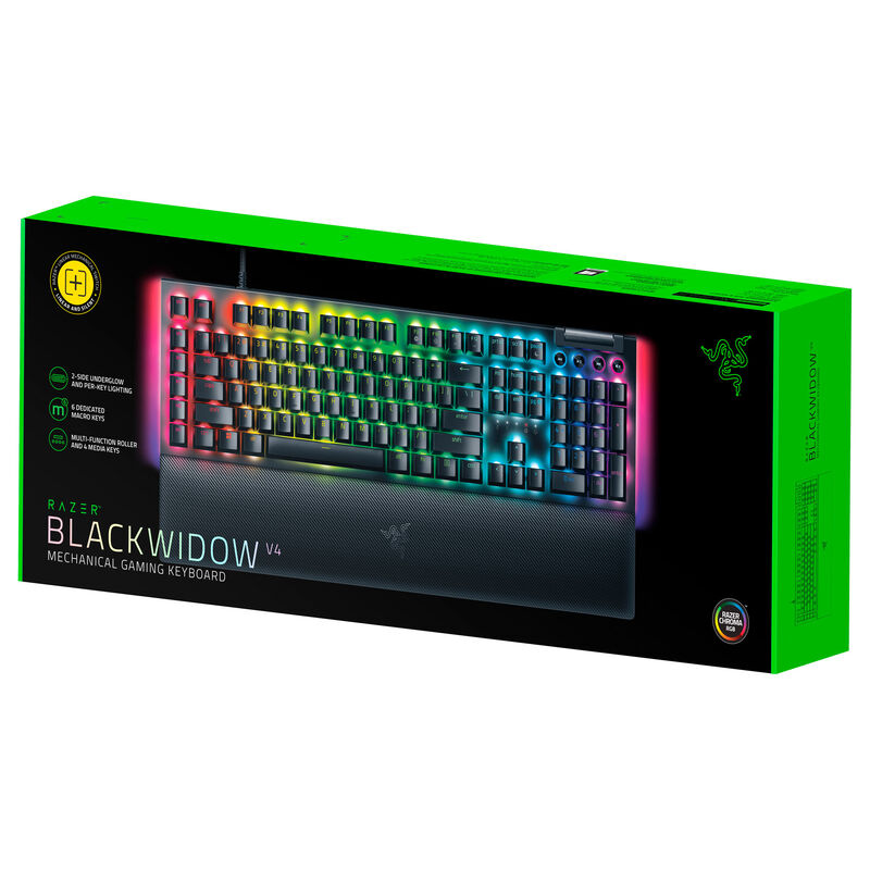 Razer BlackWidow V4 gamingtastatur mekanisk Yellow Switch RGB svart emballasje