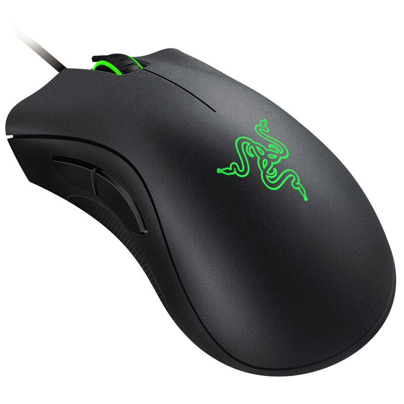 Razer DeathAdder Essential gamingmus forfra med RGB-belysning
