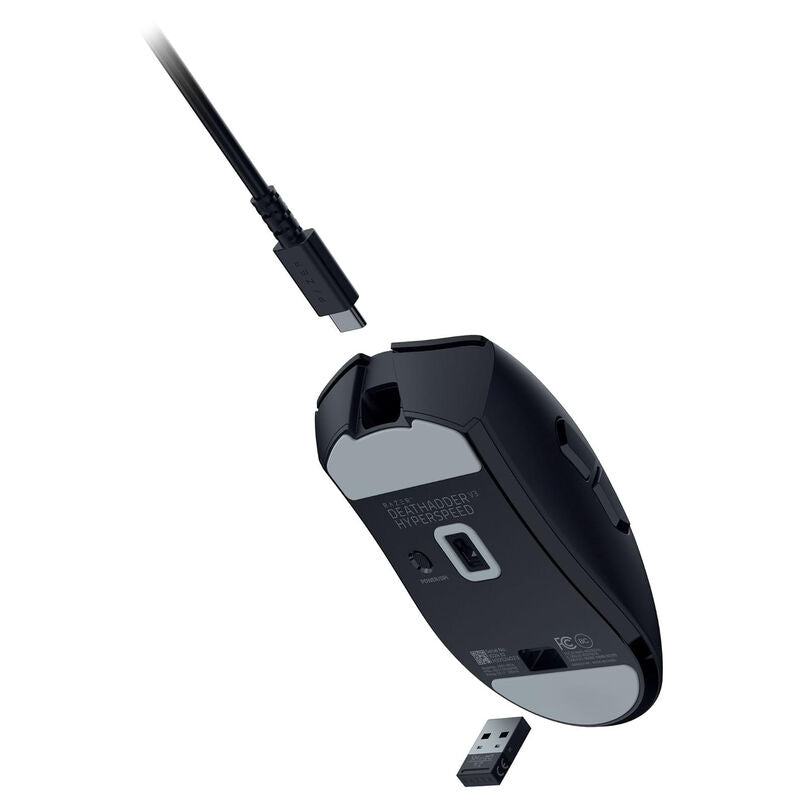 Razer DeathAdder V3 Hyperspeed trådløs gamingmus montert på skrivebord