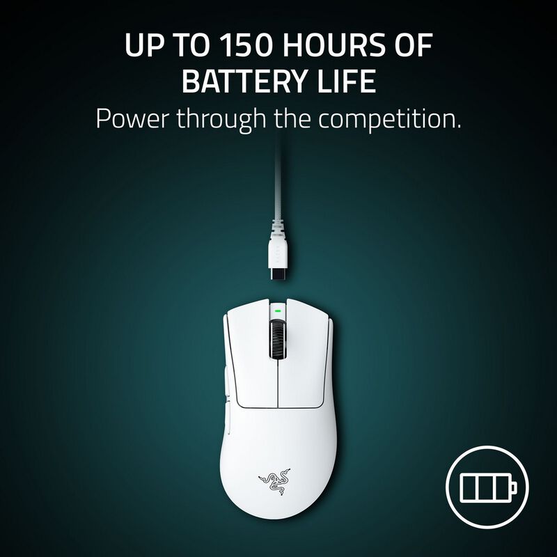 Sideprofil av Razer DeathAdder V4 Pro trådløs gamingmus hvit