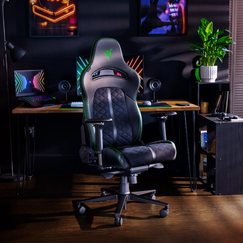 Razer Enki gamingstol svart grønn visning av aluminiumsbase