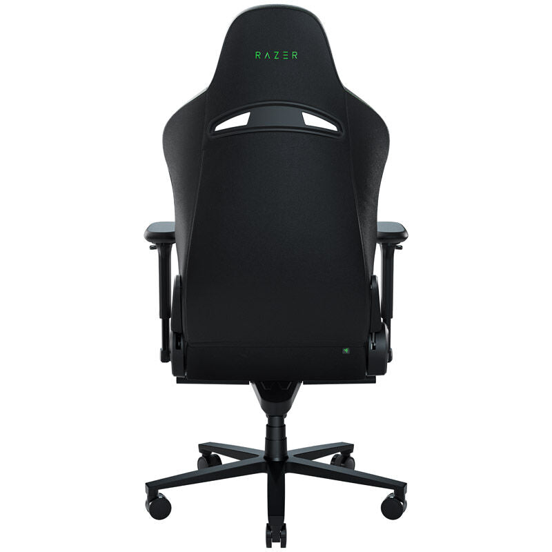 Razer Enki gamingstol svart grønn nærbilde av stoff og kunstleder