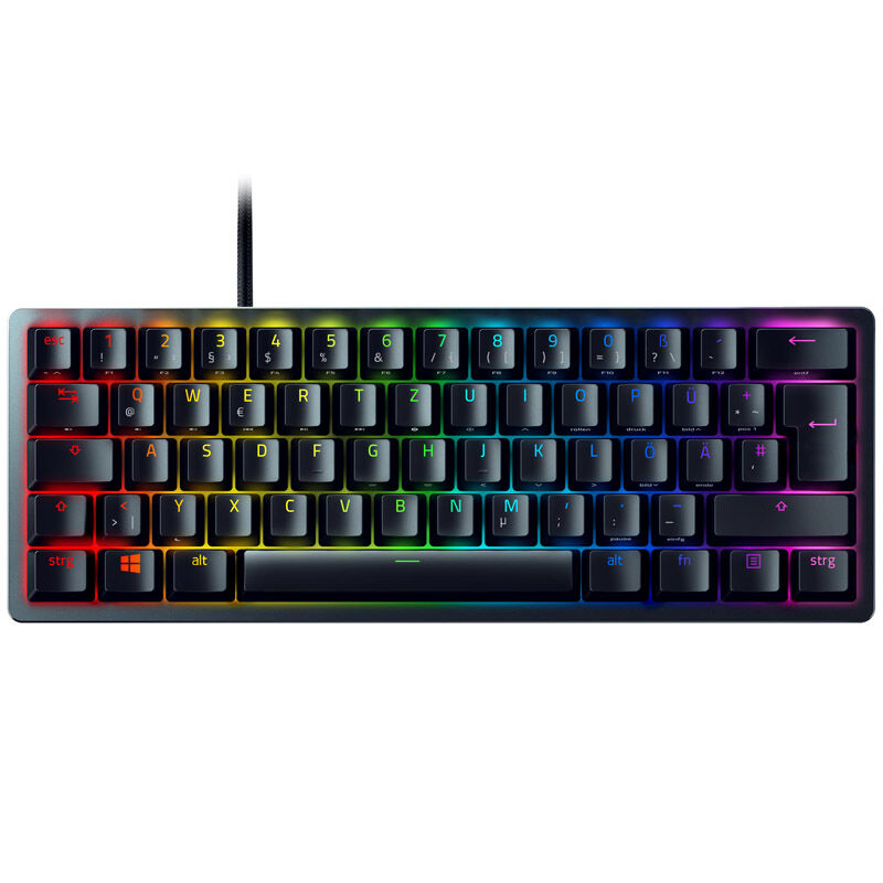Razer Huntsman Mini 60 % gamingtastatur Clicky Purple Optical svart bakside