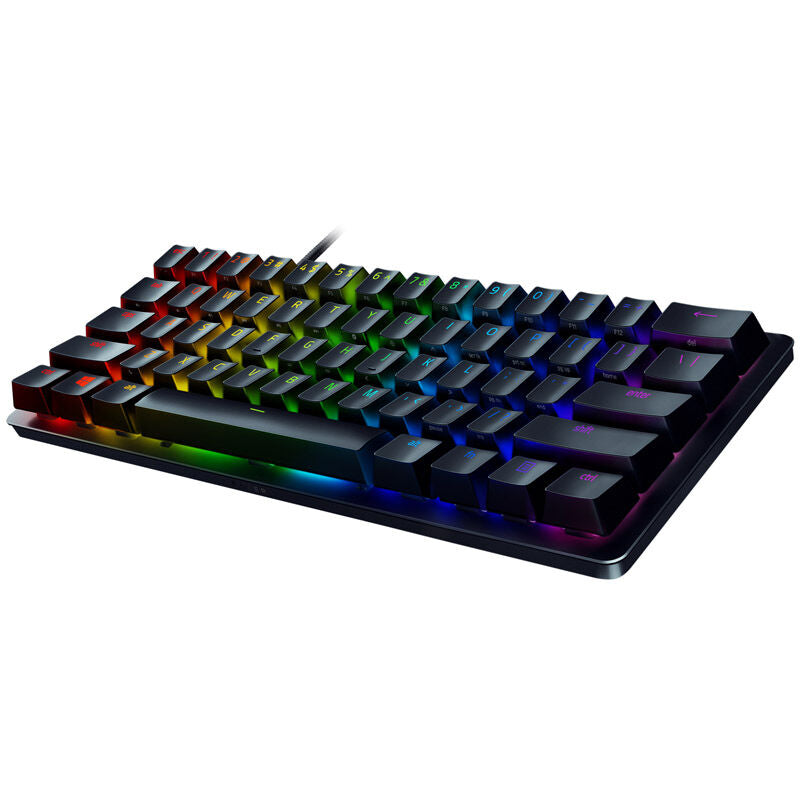 Razer Huntsman Mini 60 % gamingtastatur Clicky Purple Optical svart detalj av taster