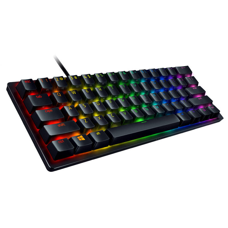 Razer Huntsman Mini 60 % gamingtastatur Clicky Purple Optical svart forfra