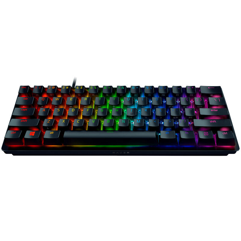 Razer Huntsman Mini 60 % gamingtastatur Clicky Purple Optical svart montert på skrivebord