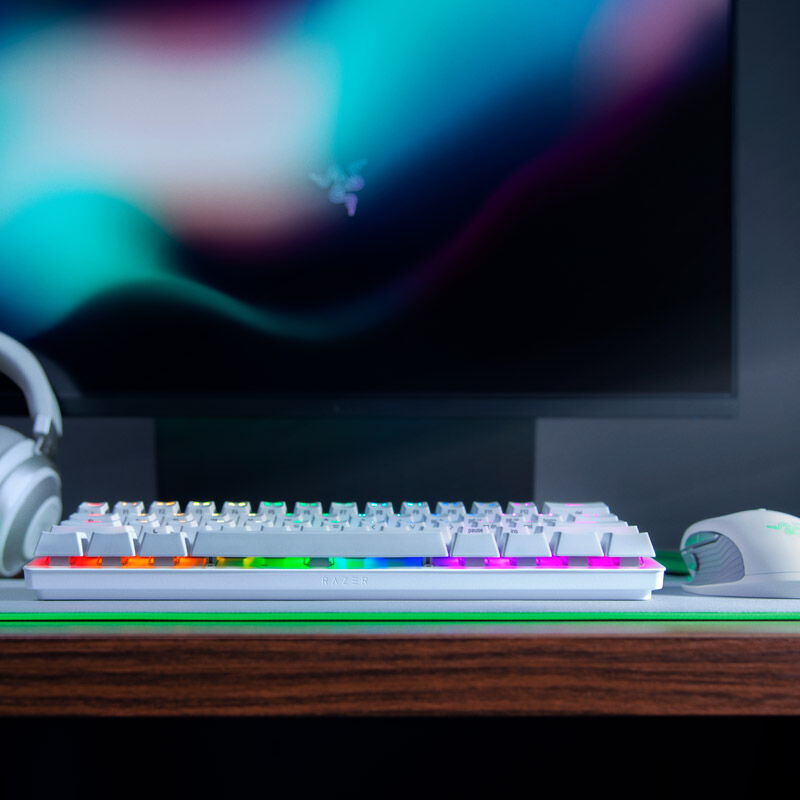 RGB-belysning på Razer Huntsman Mini Mercury gamingtastatur 60 % optisk hvit