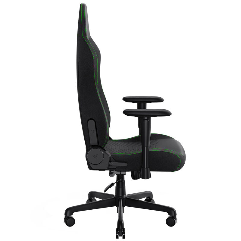 Nærbilde av 3D-armstøtte på Razer Iskur V2 X gamingstol integrert korsryggstøtte stoff svart