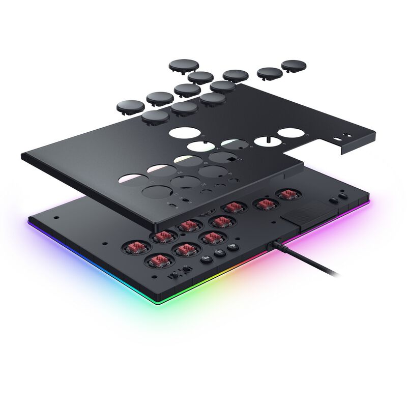 Oversikt over knapper på Razer Kitsune All-Button arcade kontroller PS5/PC svart