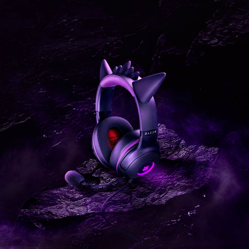 Nærbilde av mikrofon på Razer Kraken Kitty V2 gamingheadset USB Chroma RGB Gengar Edition