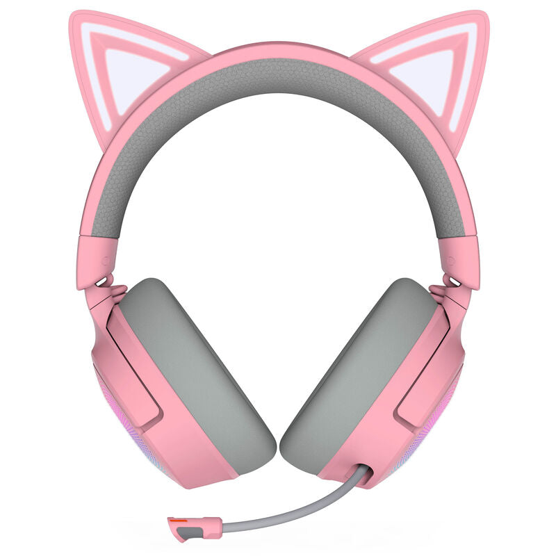 Nærbilde av Razer Kraken Kitty V3 Pro trådløst gamingheadset Chroma RGB quartz øreputer