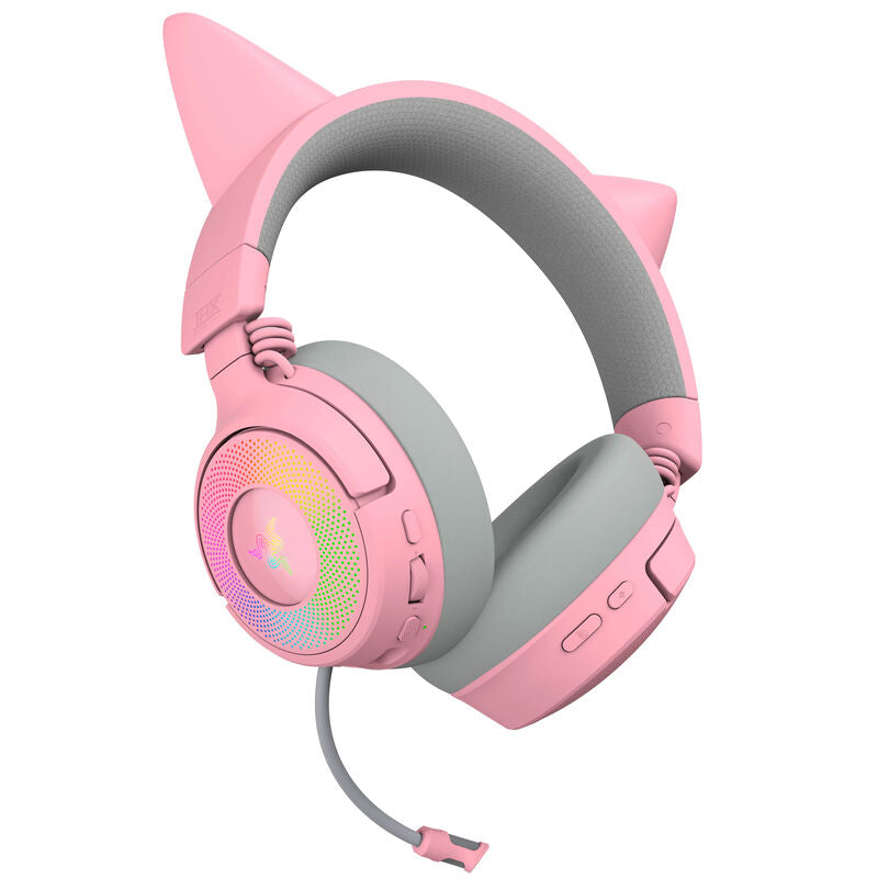 Detalj av Razer Kraken Kitty V3 Pro trådløst gamingheadset Chroma RGB quartz katteører