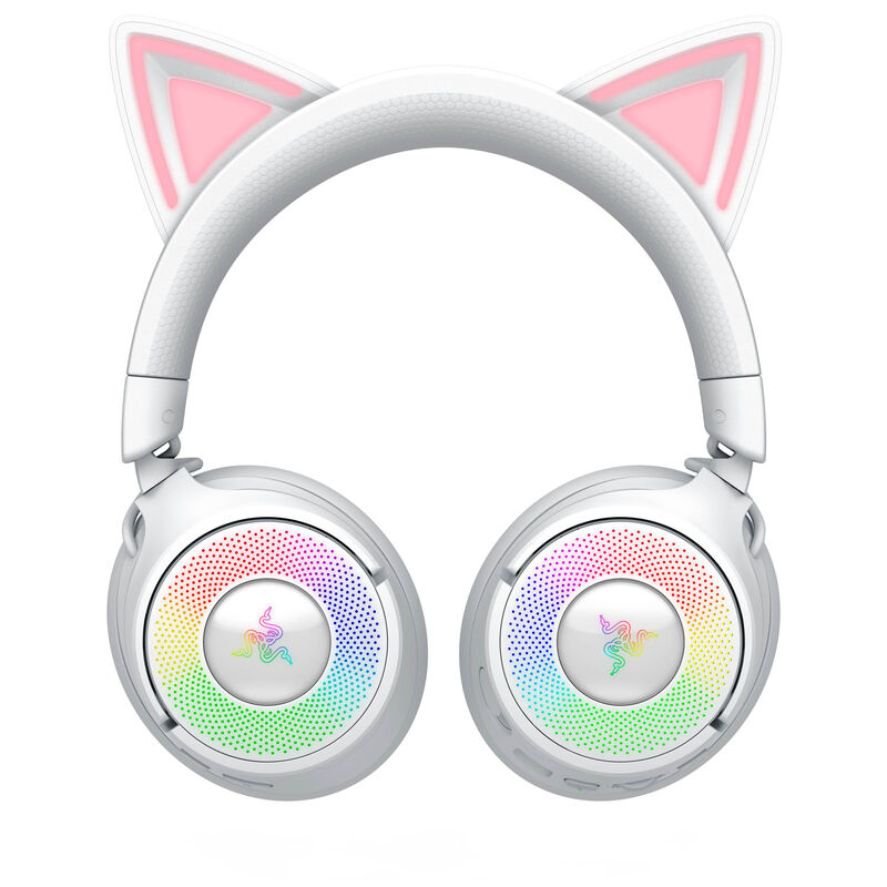 Nærbilde av mikrofon på Razer Kraken Kitty V3 Pro trådløs gamingheadset Chroma RGB hvit