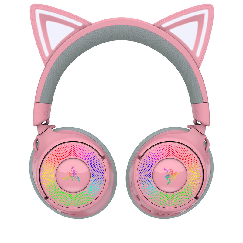 Montert Razer Kraken Kitty V3 Pro trådløst gamingheadset Chroma RGB quartz på bord
