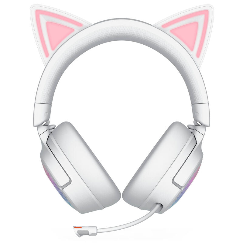 Razer Kraken Kitty V3 Pro trådløs gamingheadset Chroma RGB hvit montert på hode