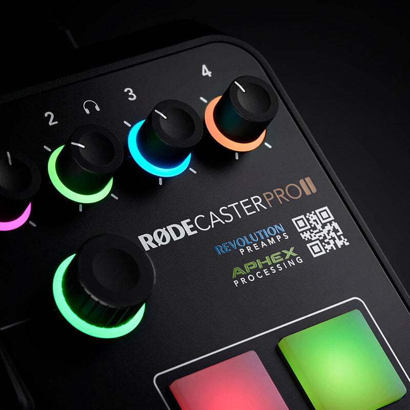 Rode Rodecaster Pro II audioproduksjonsstudio svart berøringsskjerm
