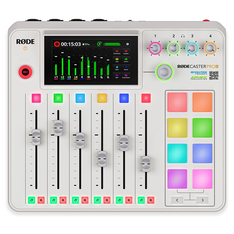 Rode Rodecaster Pro II audioproduksjonsstudio hvit bakside