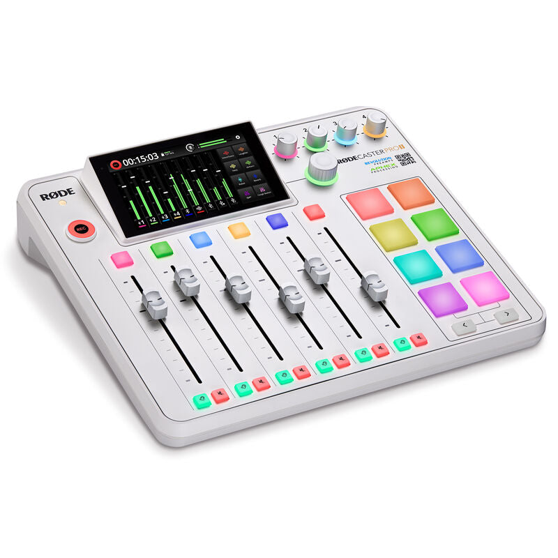 Rode Rodecaster Pro II audioproduksjonsstudio hvit forfra