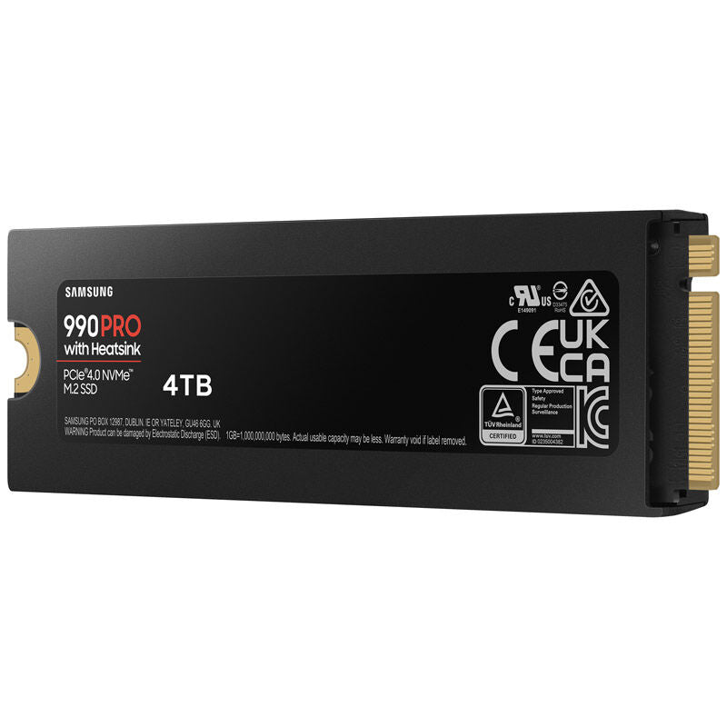 Samsung 990 PRO NVMe SSD 4 TB PCIe 4.0 M.2 med kjøleribbe sideprofil