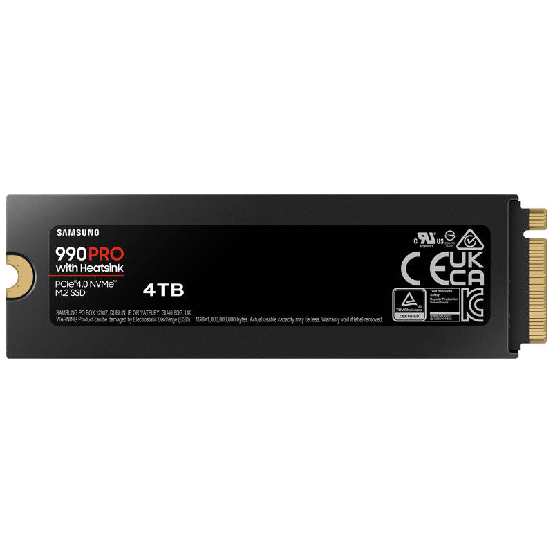 Samsung 990 PRO NVMe SSD 4 TB PCIe 4.0 M.2 med kjøleribbe emballasje