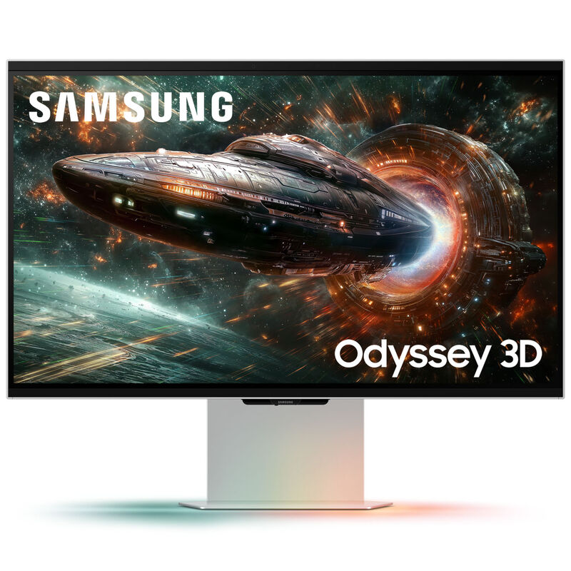Samsung Odyssey 3D G90XF 27 tommer gamingskjerm forfra