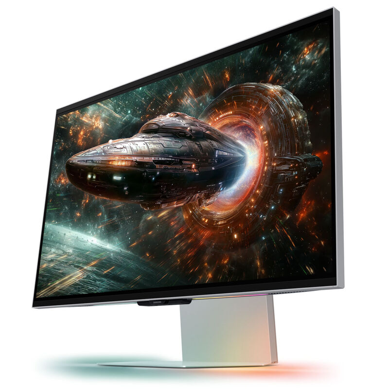 Samsung Odyssey 3D G90XF montert på skrivebord