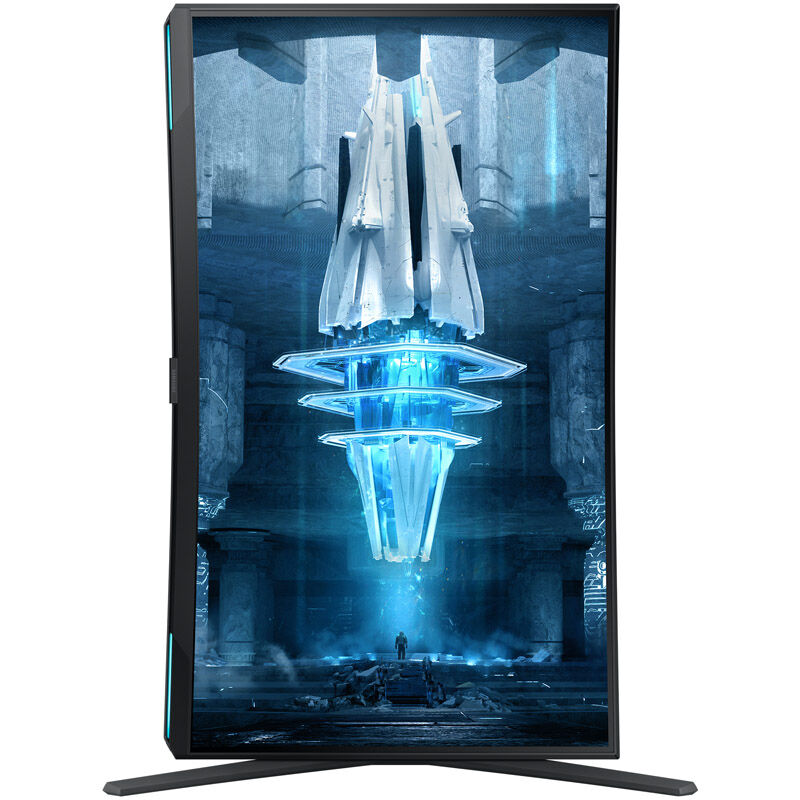 Samsung Odyssey Neo G8 G85NB 32" 4K gamingskjerm montert på skrivebord