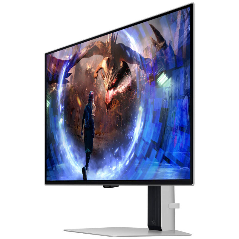 Samsung Odyssey OLED G6 G60SD 27" gamingskjerm montert på skrivebord