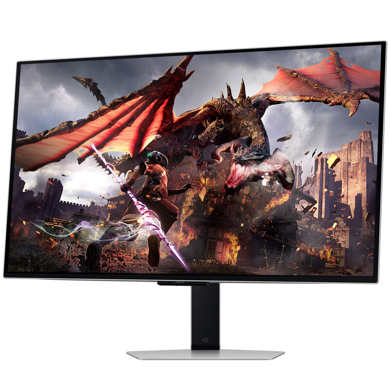 Samsung Odyssey OLED G8 G80SD 32" montert på skrivebord
