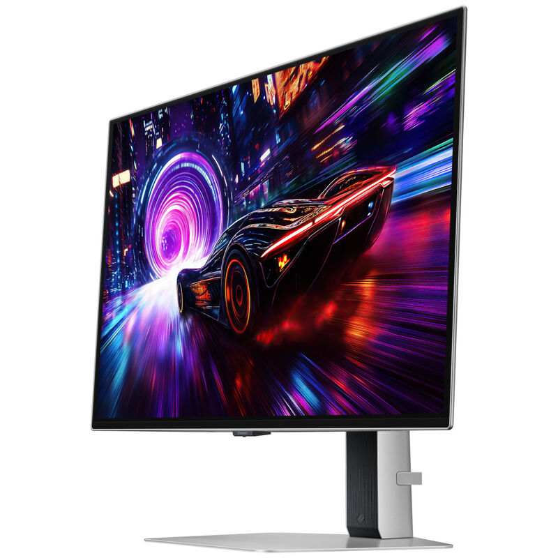 Samsung Odyssey OLED G8 G81SF gamingskjerm montert på skrivebord
