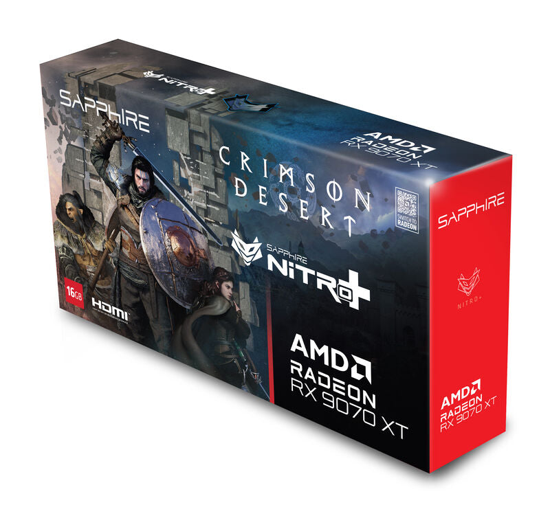 Sapphire Nitro+ RX 9070 XT OC Crimson Desert grafikkort med tilkoblinger