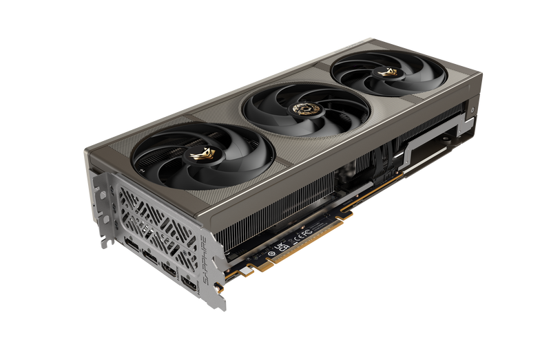 Nærbilde av RGB-belysning på Sapphire Nitro+ RX 9070 XT OC Crimson Desert