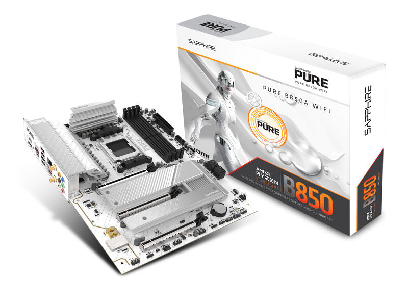 Sapphire Pure B850A WiFi7 hovedkort forfra