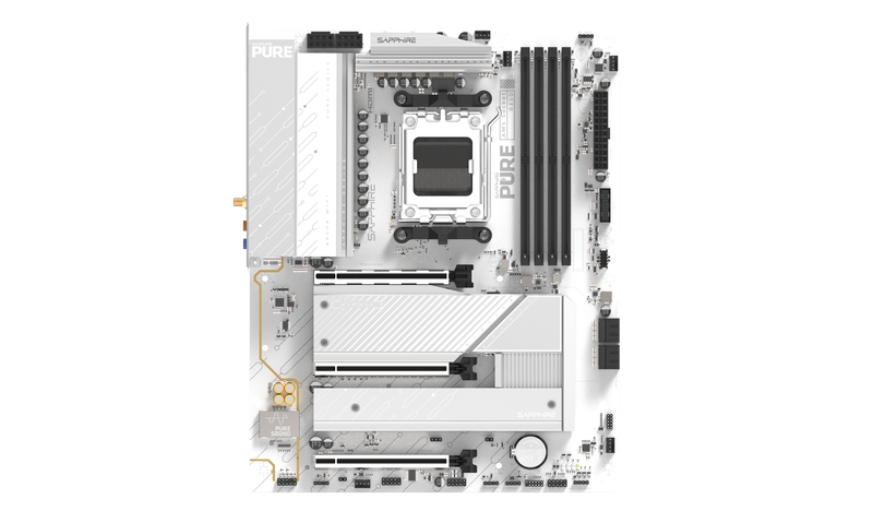 Sapphire Pure B850A WiFi7 hovedkort montert i PC
