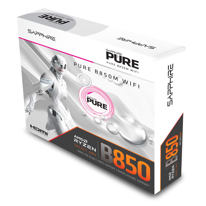 Oversikt over tilkoblinger på Sapphire Pure B850M WiFi