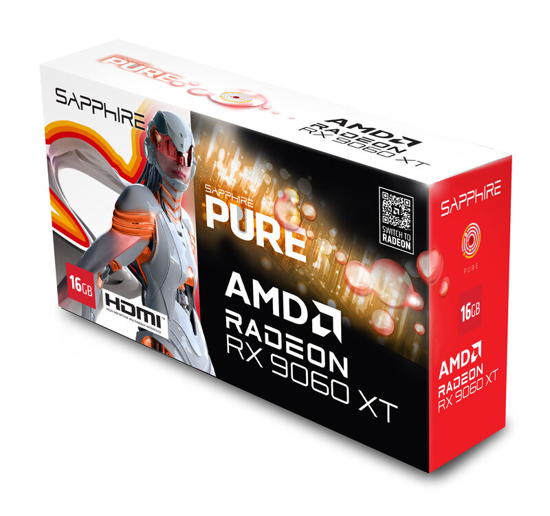 Sapphire Pure RX 9060 XT Gaming OC grafikkort bakside