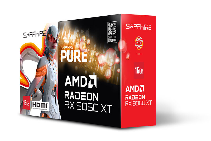 Detalj av kjøler på Sapphire Pure RX 9060 XT Gaming OC grafikkort