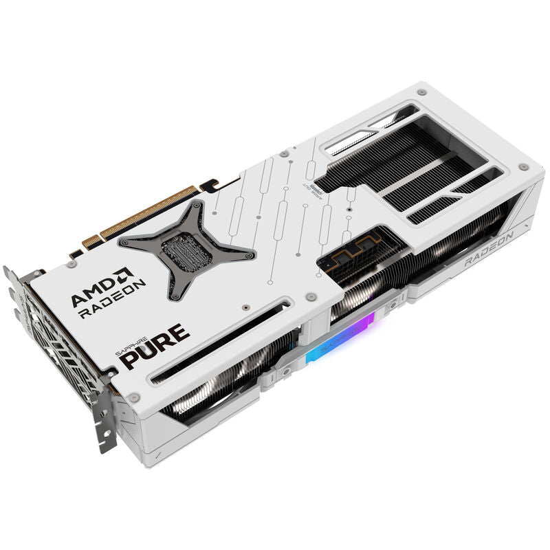 Sapphire Pure RX 9070 Gaming OC grafikkort hvit med RGB-belysning