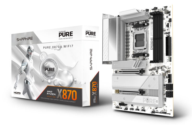 Baksiden av Sapphire Pure X870A WiFi7 hovedkort ATX AM5