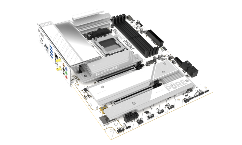 USB-tilkoblinger på Sapphire Pure X870A WiFi7 hovedkort