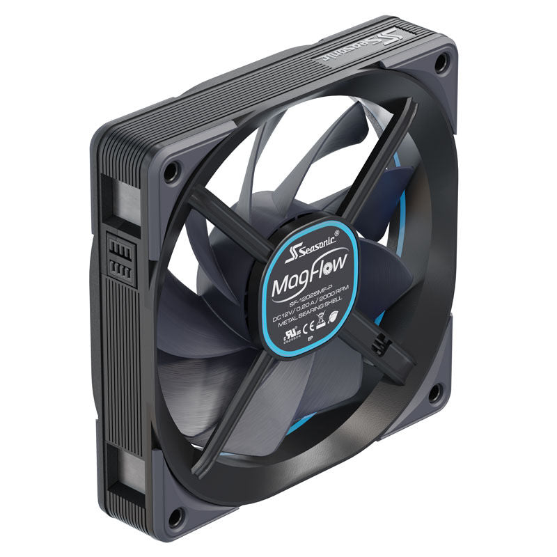 Nærbilde av magnetisk tilkobling på Seasonic MagFlow 1225 PWM vifte 120 mm svart